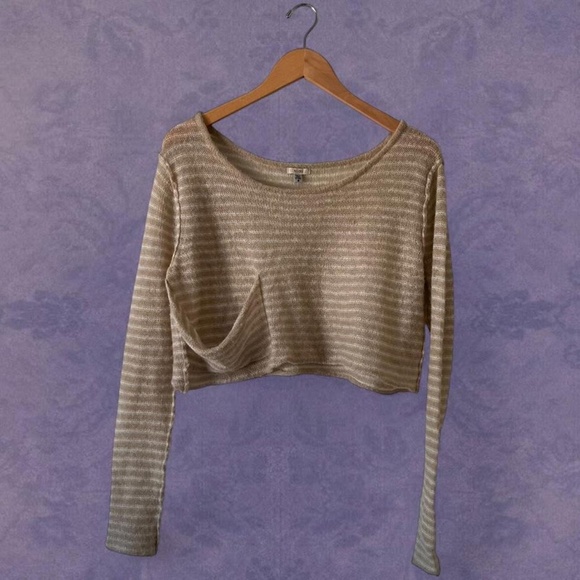 Ecote cream tan cropped stripe pullover pocket sweater ASO Violet Harmon - Picture 1 of 6